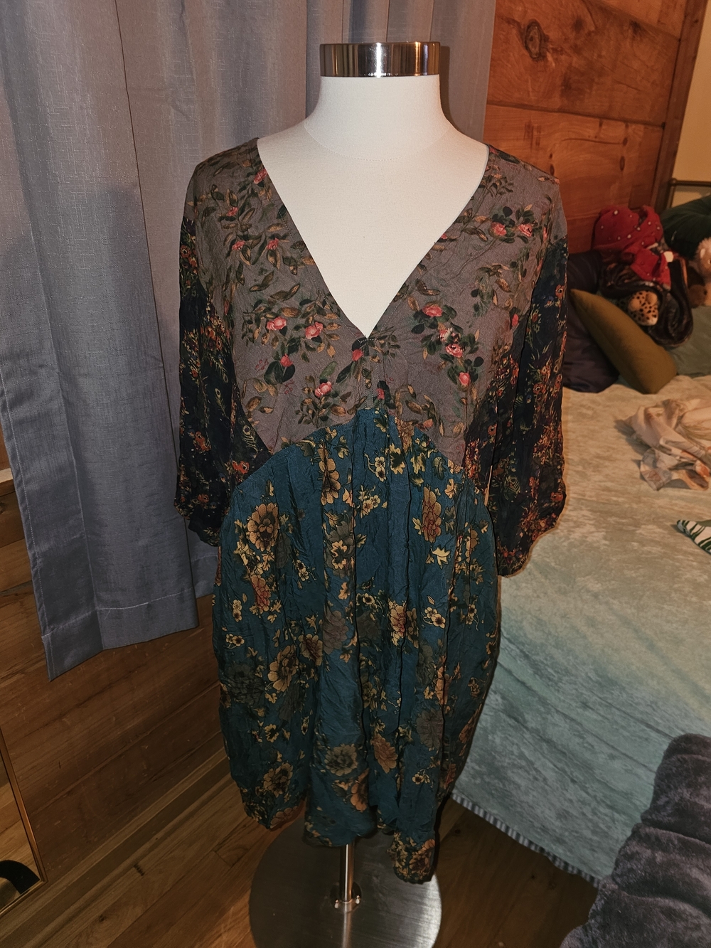 NATURAL LIFE Brown Floral V-Neck Mini Dress